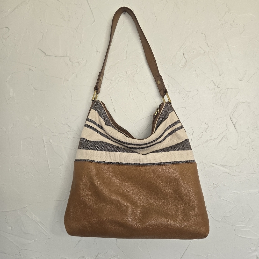 Fossil Leather Striped Fabric Shoulder Bag - image 6